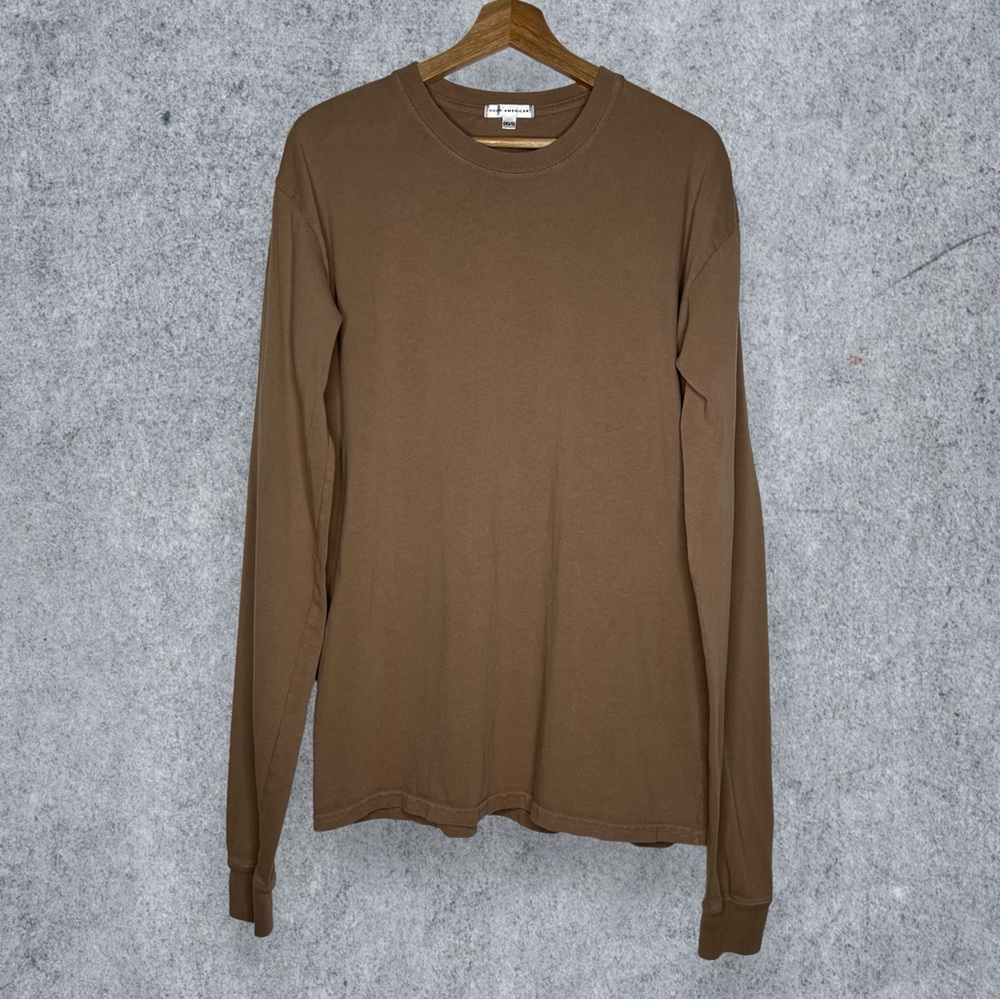 Good American Essential Long Sleeve Crewneck Top Putty Tan Brown